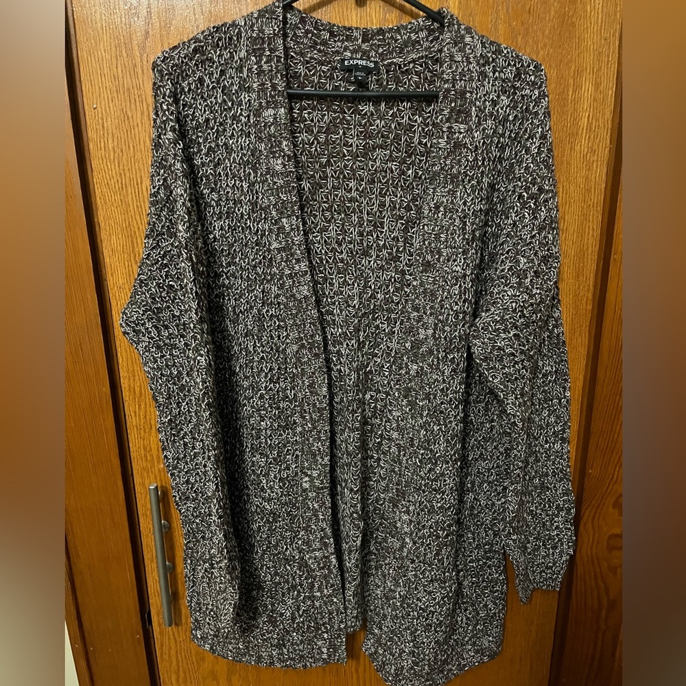 Express Maroon and Green Knit Cardigan